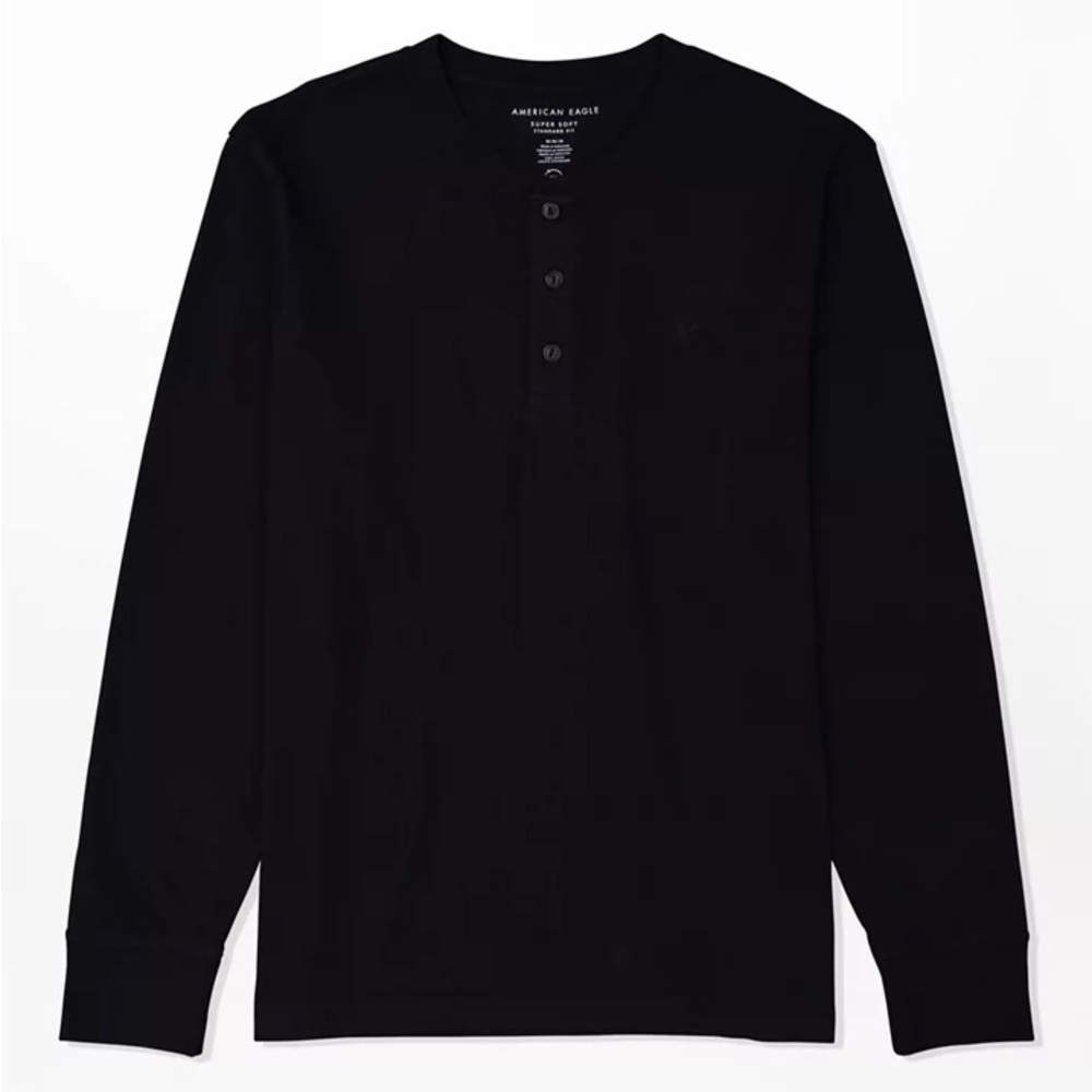 American Eagle Outfitters Men's Classic Black Henley